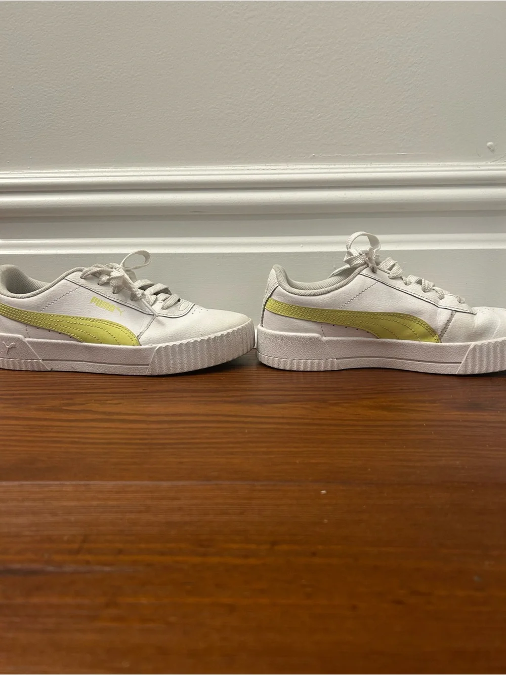 Puma Kids White Sneakers with Light Green Accents